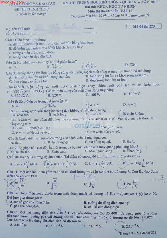 Đề thi vật lí THPT Quốc gia 2019 (file word) 13