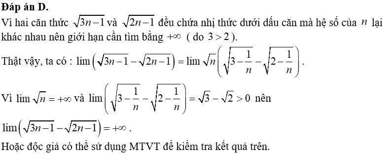Giới hạn của dãy số, trắc nghiệm toán 11 21