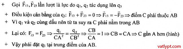 Tìm vị trí để 3 điện tích nằm cân bằng, vật lí 11 55