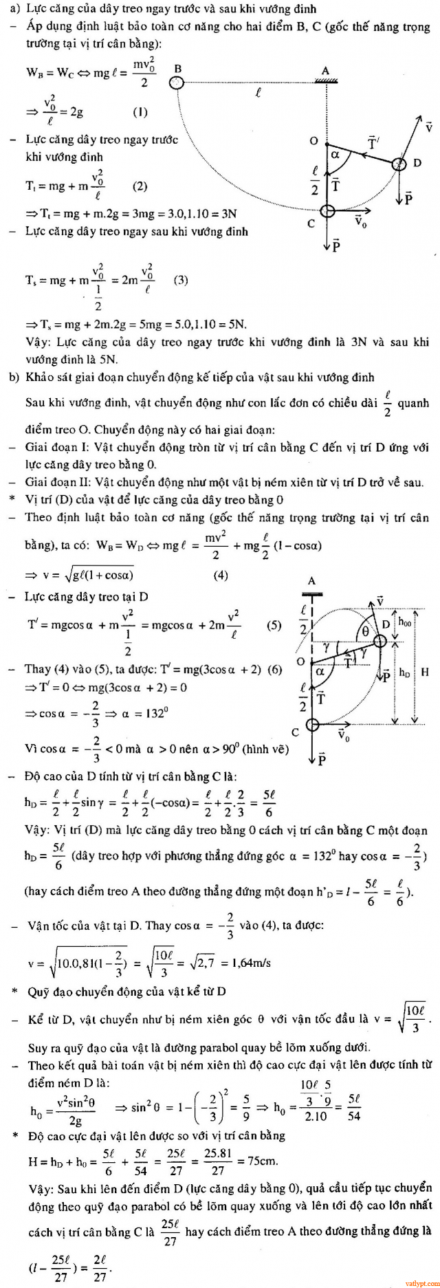 Bài tập Bảo toàn cơ năng con lắc đơn, vật lí 10 15