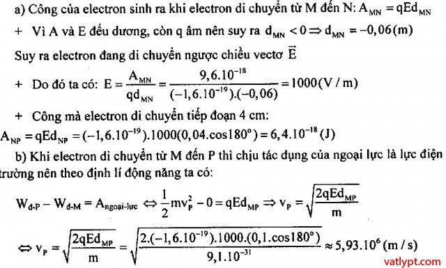 Bài tập công của điện trường, điện thế, hiệu điện thế, vật lí 11