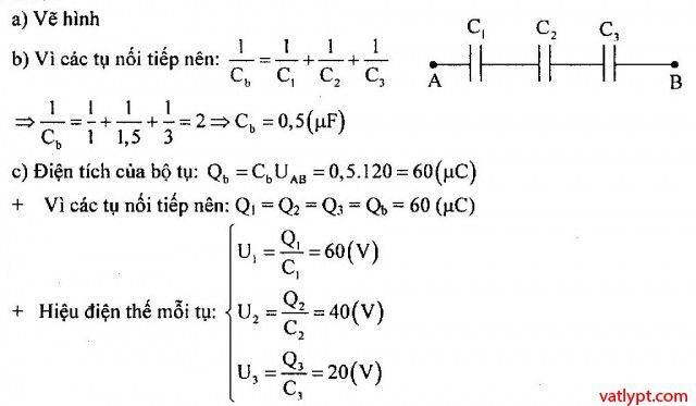 Bài tập tụ điện, ghép tụ điện chưa tích điện, vật lí 11 69