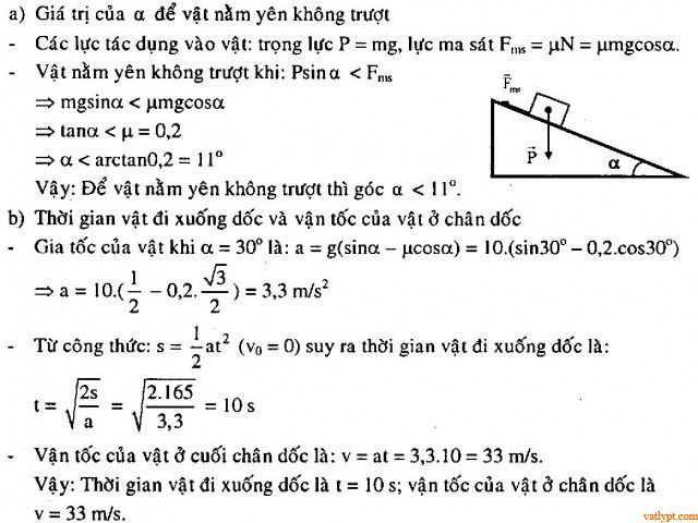 Bài tập lực ma sát trên mặt phẳng nghiêng, vật lí 10