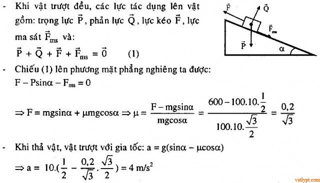 Bài tập lực ma sát trên mặt phẳng nghiêng, vật lí 10