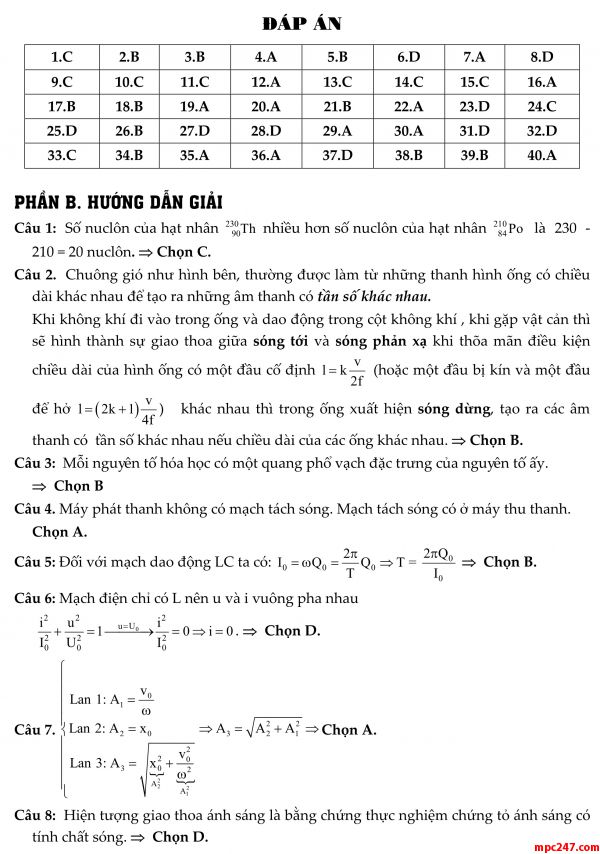 Đề 002: thi thử môn vật lí THPTQG (đáp án + giải chi tiết) 15