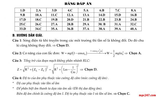 Đề 003: thi thử môn vật lí THPTQG (đáp án + giải chi tiết) 11