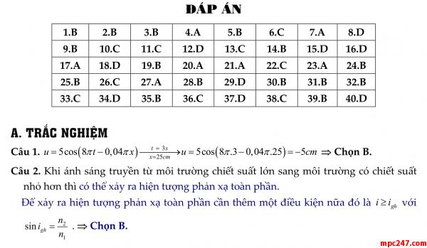Đề 008: thi thử môn vật lí THPTQG (đáp án + giải chi tiết) 9