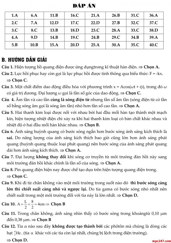 Đề 011: thi thử môn vật lí THPTQG (đáp án + giải chi tiết) 51