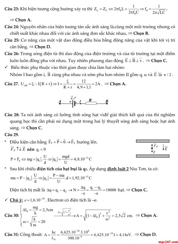 Đề 012: thi thử môn vật lí THPTQG (đáp án + giải chi tiết) 15