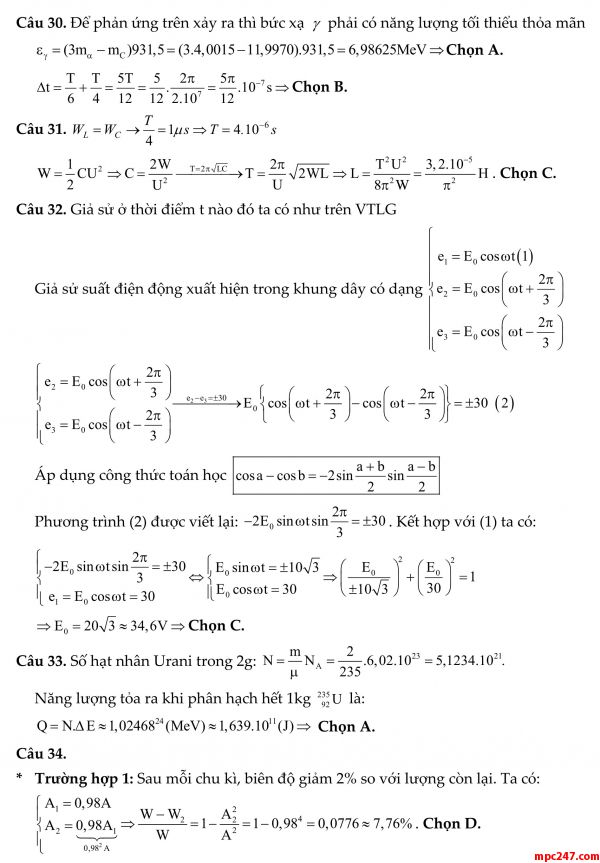 Đề 014: thi thử môn vật lí THPTQG (đáp án + giải chi tiết) 15