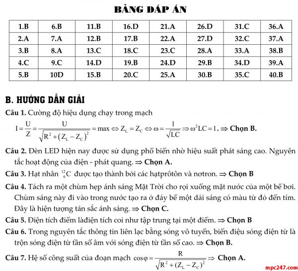 Đề 014: thi thử môn vật lí THPTQG (đáp án + giải chi tiết) 9