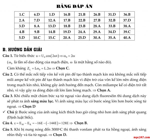 Đề 015: thi thử môn vật lí THPTQG (đáp án + giải chi tiết) 7