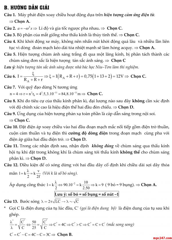 Đề 017: thi thử môn vật lí THPTQG (đáp án + giải chi tiết) 7