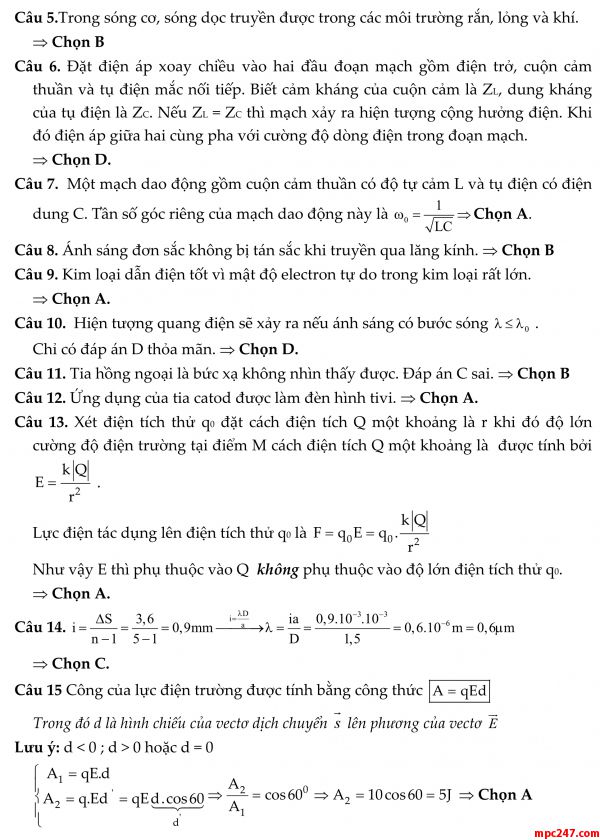 Đề 020: thi thử môn vật lí THPTQG (đáp án + giải chi tiết) 9