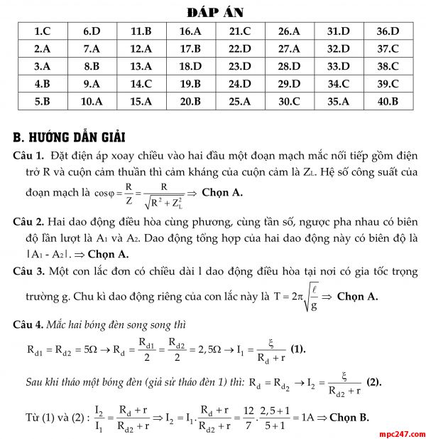 Đề 020: thi thử môn vật lí THPTQG (đáp án + giải chi tiết) 17