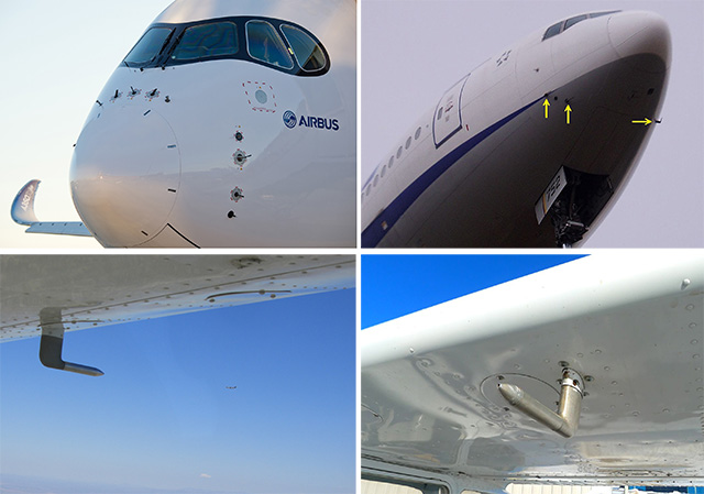Các ống pitot trên máy bay dùng để xác định vận tốc của máy bay