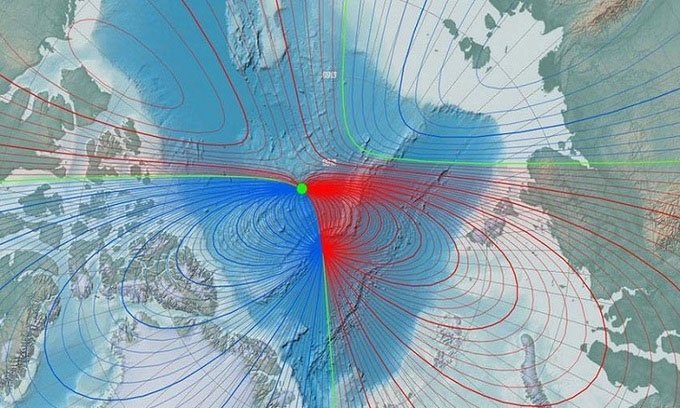Cực từ trường phía bắc của Trái đất đang dịch chuyển từ Canada đến Siberia.
